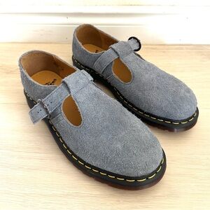 Doc Dr. Martens T Bar Buckle Fuzzy Suede Gray Shoes Mens Size 9 Women’s 10 New
